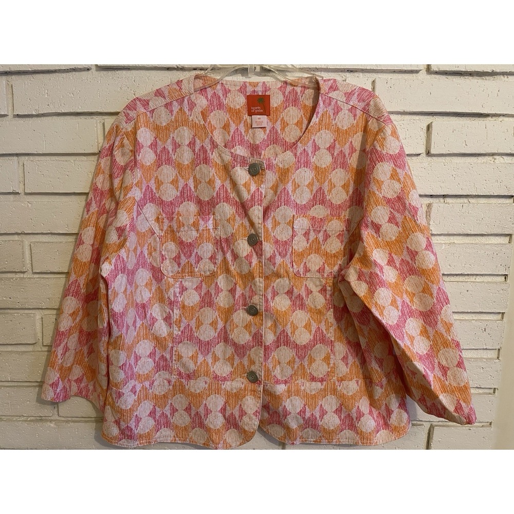 Hearts Of Palm Women's Pink/Orange Button-up 3/4 Sleeve Crop Jacket Size 18